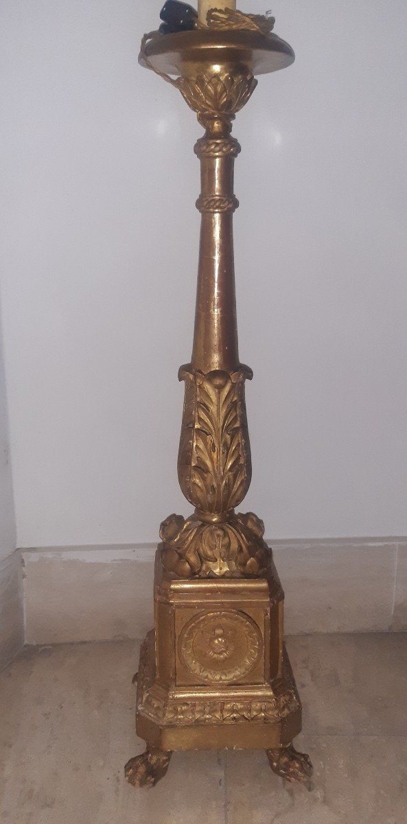 Coppia candelieri in legno dorato-photo-2