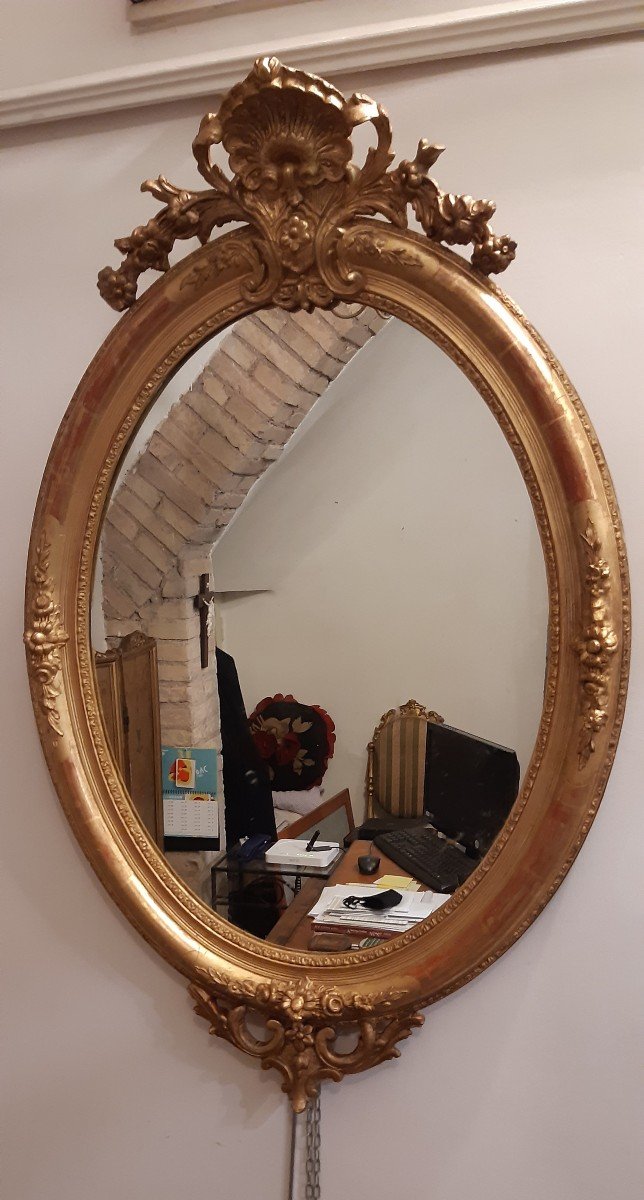 Grand Miroir Ovale Dore',xixeme Siecle
