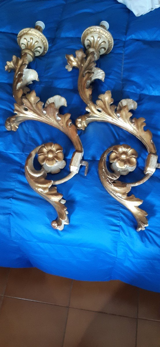 Paire d'Appliques En Bois Dore',XVIIIsiecle-photo-3