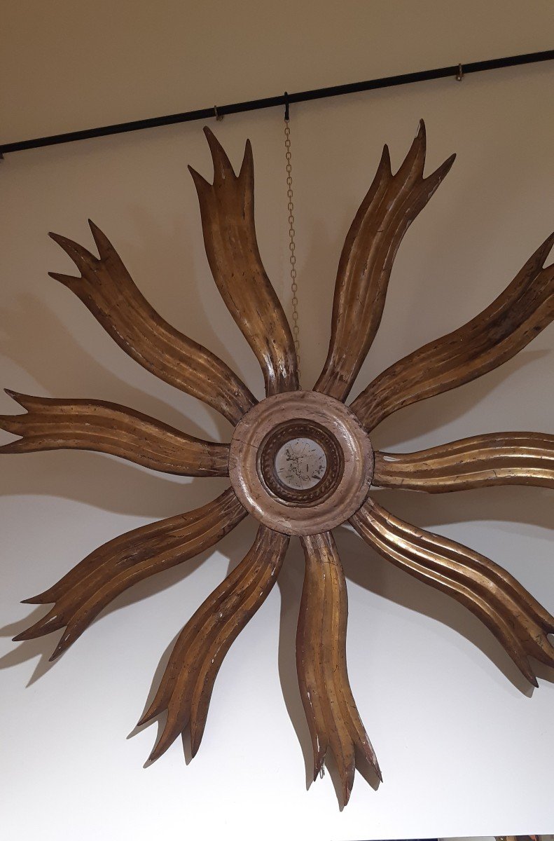 Grand Miroir Soleil En Bois Dore'