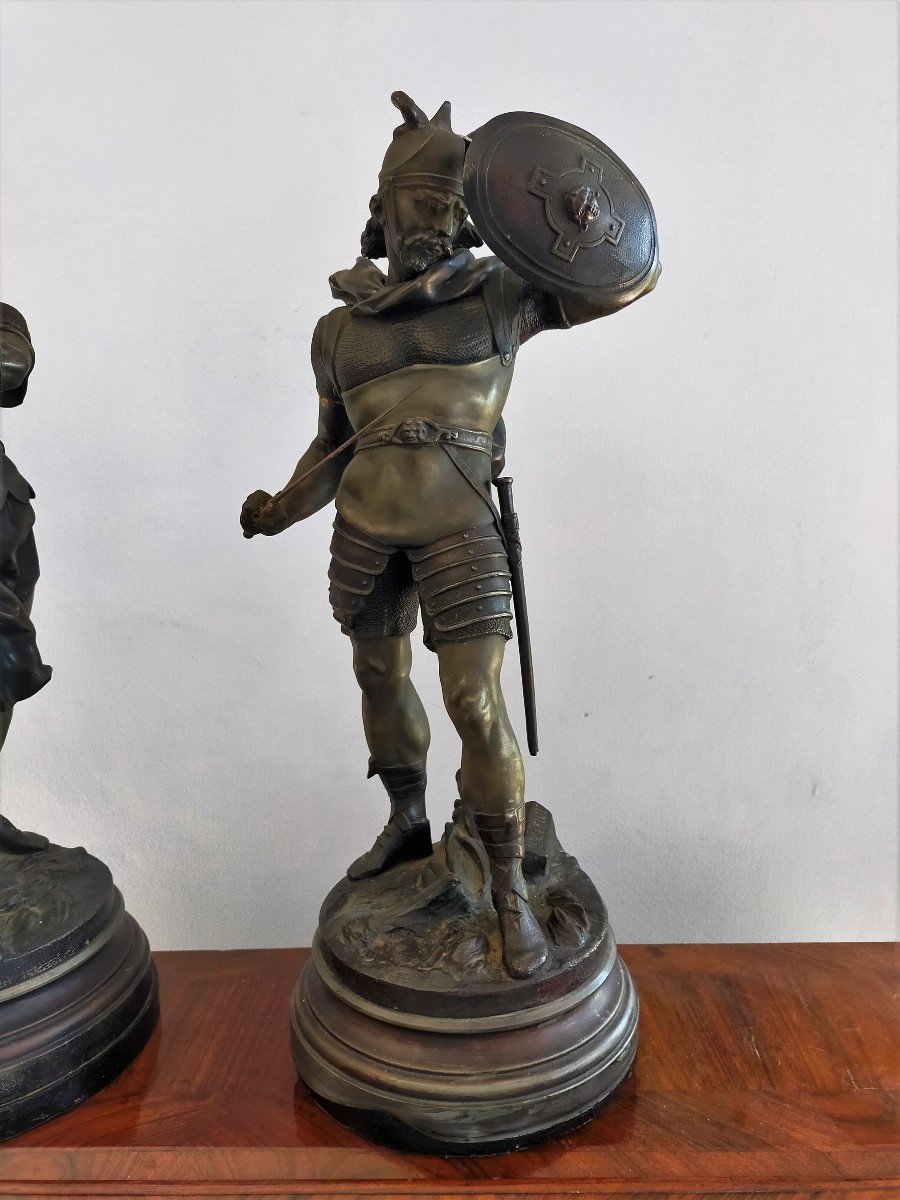 Coppia sculture in metallo -"guerrieri" Detrier-photo-3