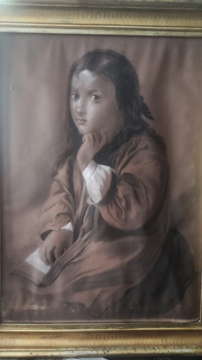 Dipnto pastello carboncino figura femminile  XIX secolo-photo-3