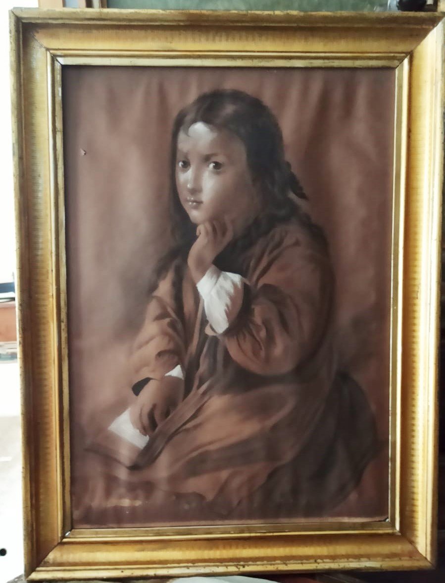Dipnto pastello carboncino figura femminile  XIX secolo