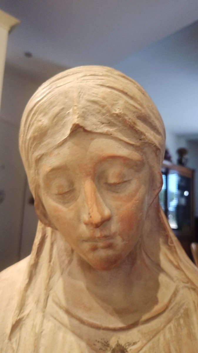 Scultura Terracotta Busto Madonna Firmata A.Neri Inizio Del 900-photo-1