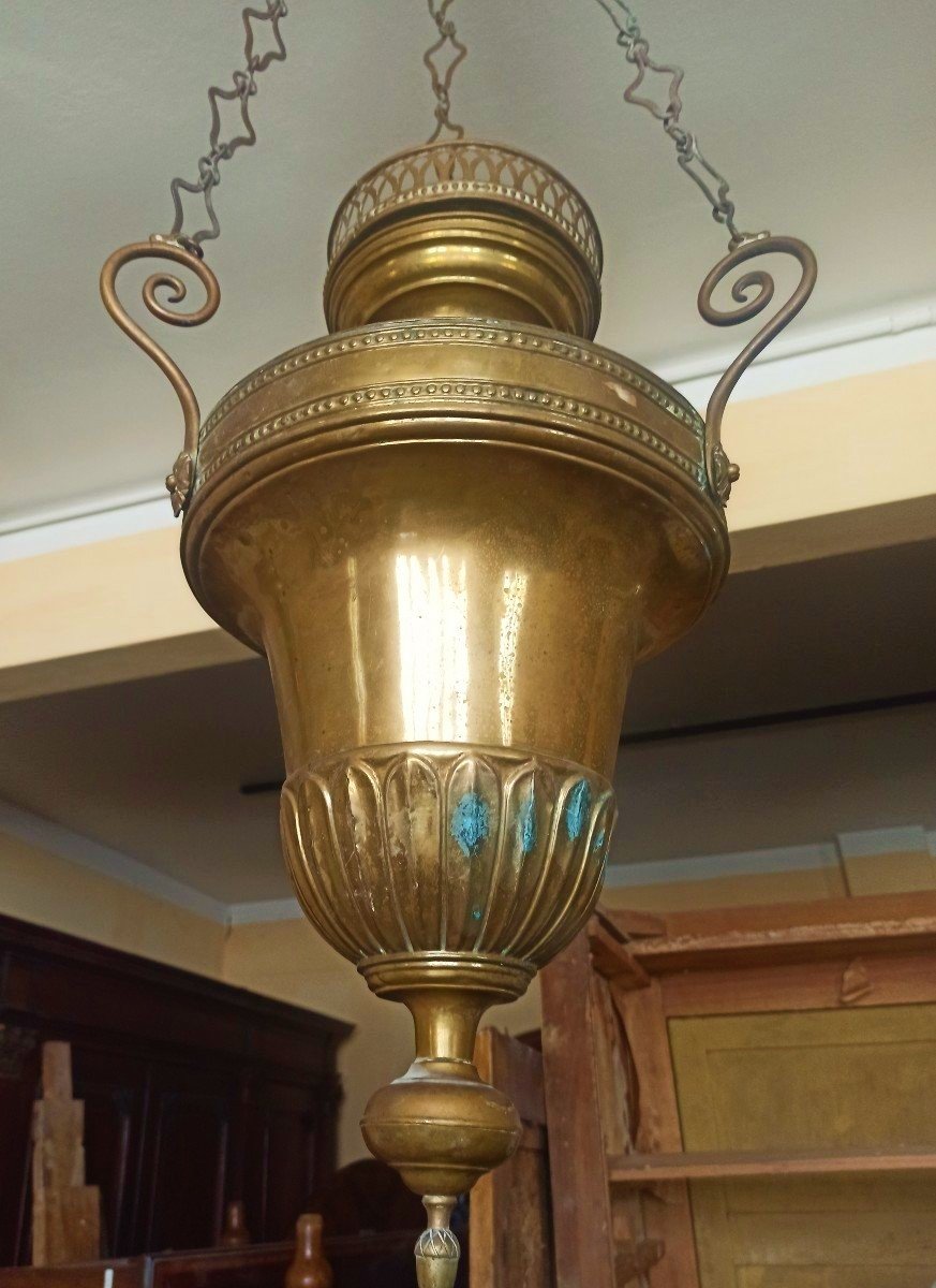 Coppia di lampade  votive  in ottone e bronzo Luigi XVI-photo-4