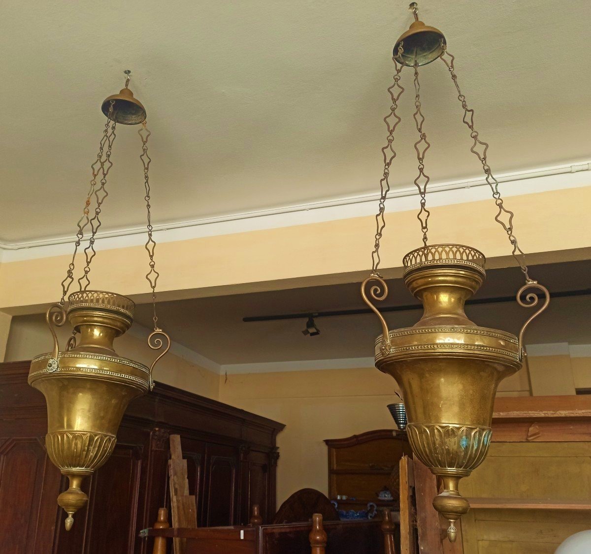 Coppia di lampade  votive  in ottone e bronzo Luigi XVI-photo-6