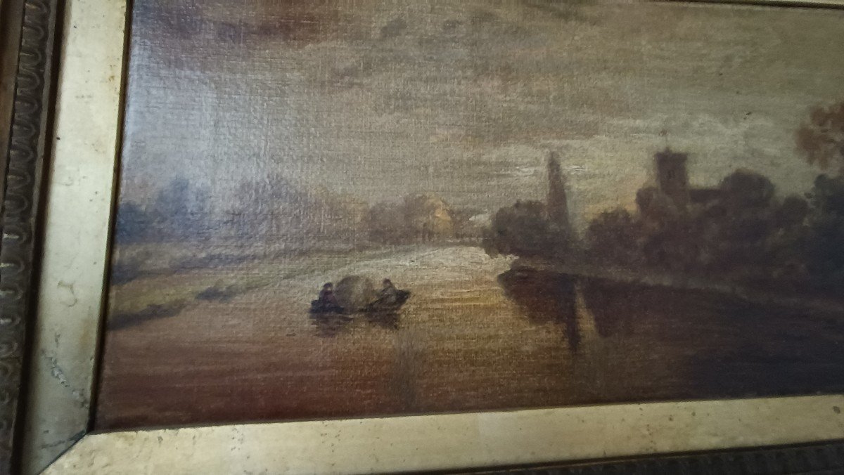 Dipinto olio su tela paesaggio fluviale primi 900,scuola francese-photo-4