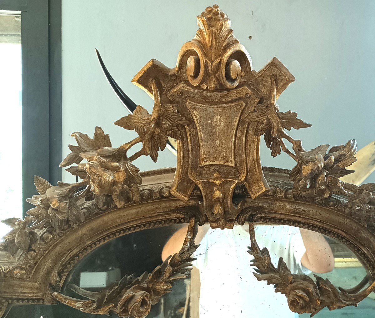Grande specchiera in legno dorato XIX secolo-photo-2