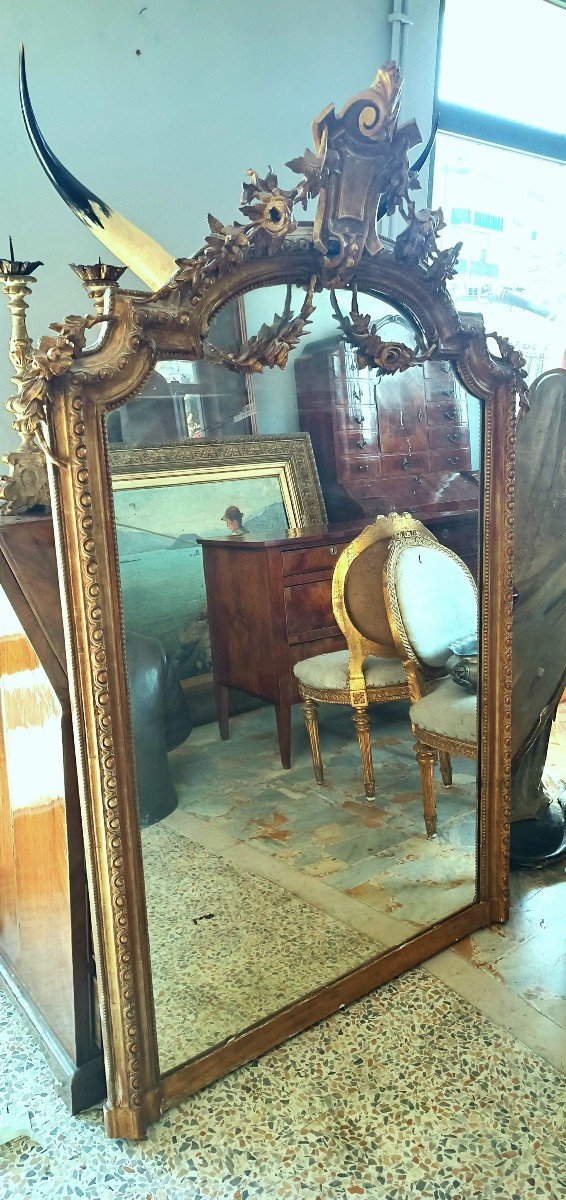 Grande specchiera in legno dorato XIX secolo-photo-1