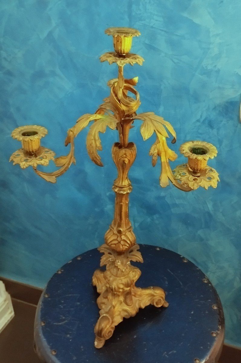 Grande candeliere bronzo dorato XIX secolo-photo-2