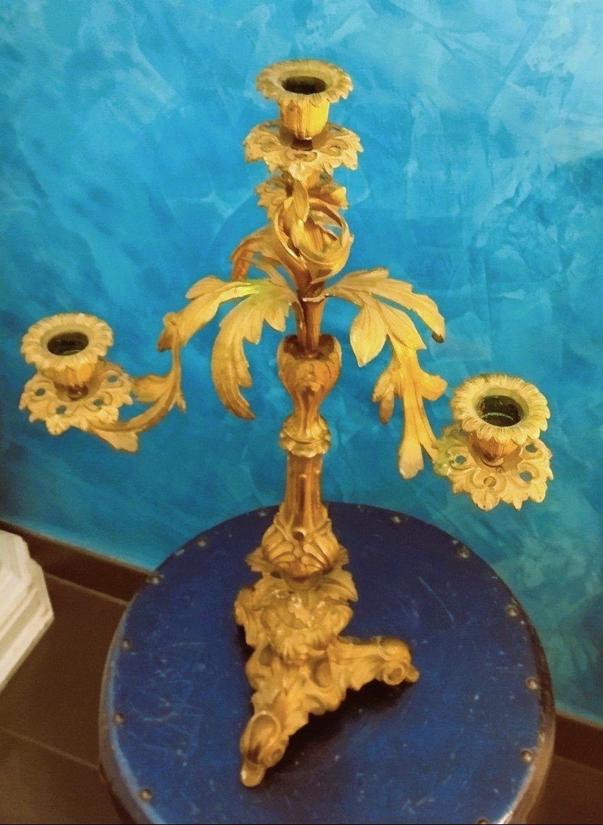 Grande candeliere bronzo dorato XIX secolo-photo-3