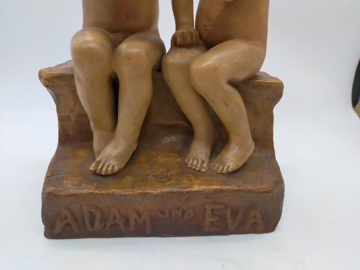 Friedrich Goldscheider, Adamo ed Eva, ceramica colorata, firmato Jaray-photo-4