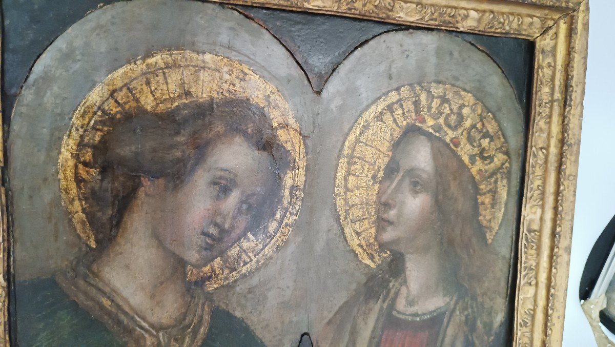 Dipinto su tavola Fine XVI Secolo-madonna e angelo annunciante-photo-2