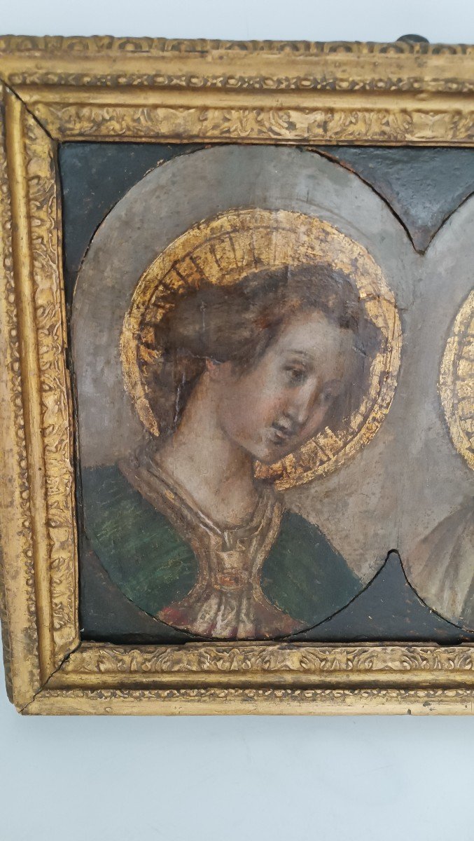 Dipinto su tavola Fine XVI Secolo-madonna e angelo annunciante-photo-4