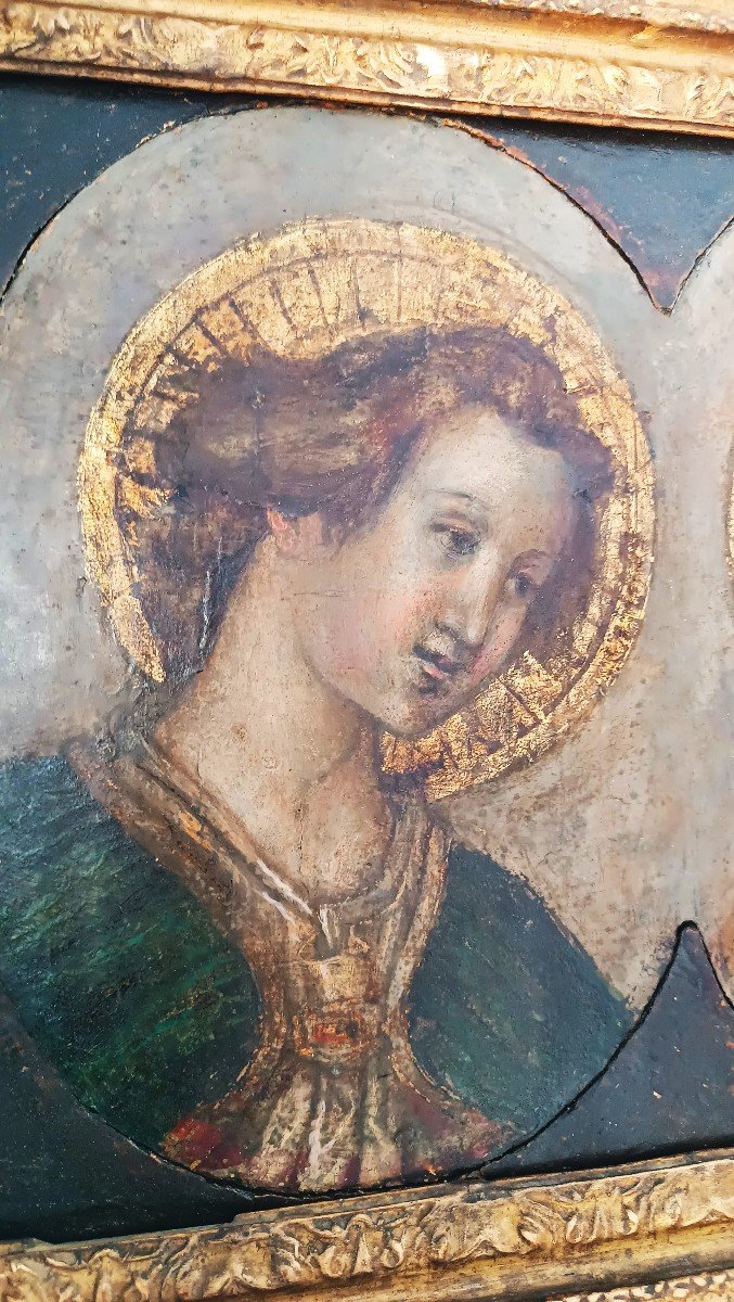 Dipinto su tavola Fine XVI Secolo-madonna e angelo annunciante-photo-6