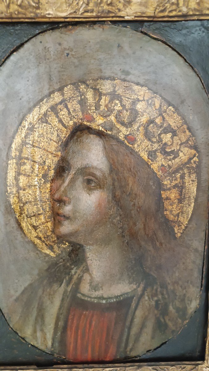 Dipinto su tavola Fine XVI Secolo-madonna e angelo annunciante-photo-7
