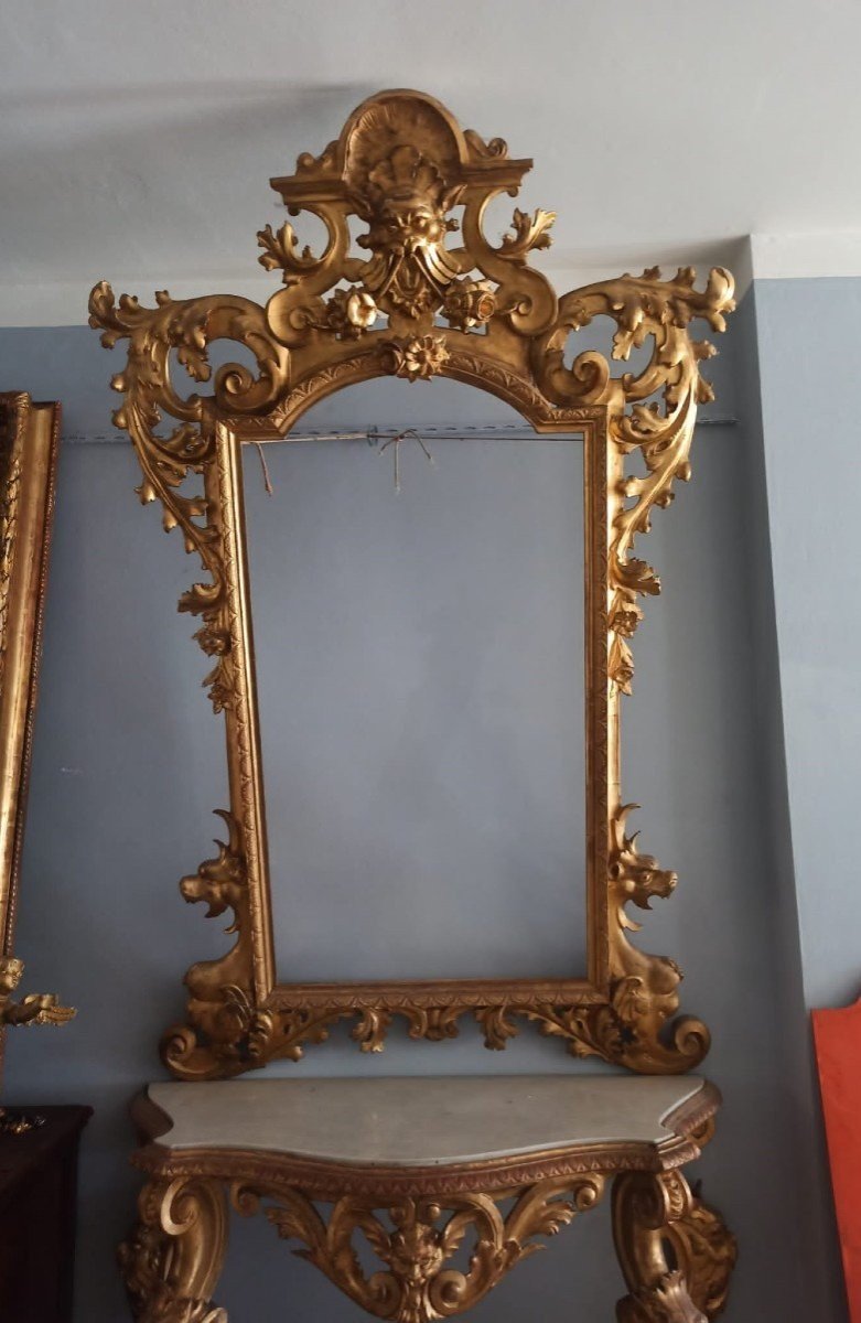 Consolle con specchiera legno dorato XIX secolo Toscana-photo-2