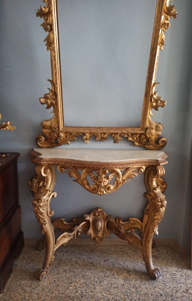 Consolle con specchiera legno dorato XIX secolo Toscana-photo-3