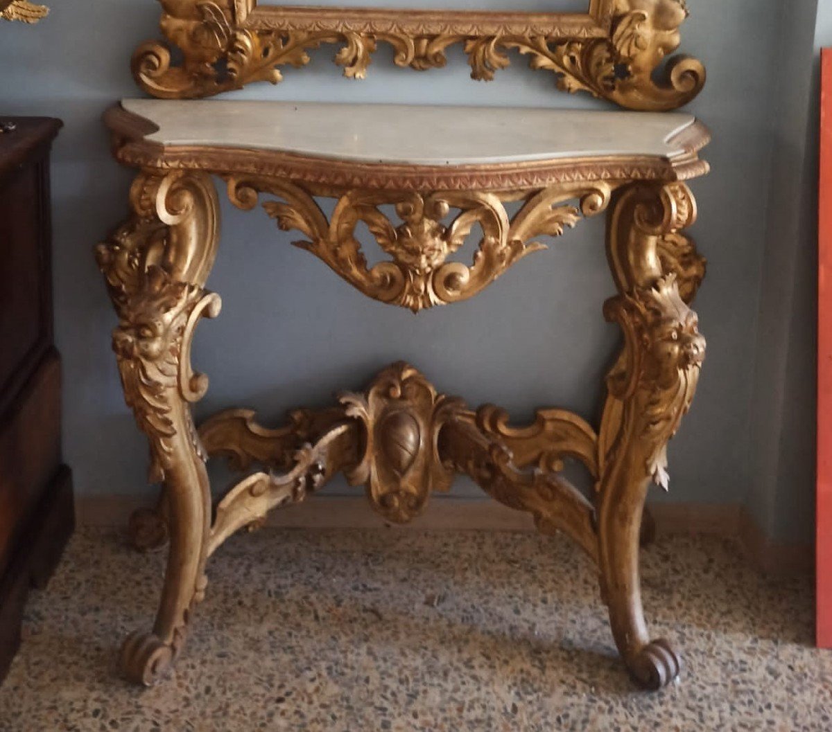 Consolle con specchiera legno dorato XIX secolo Toscana-photo-4