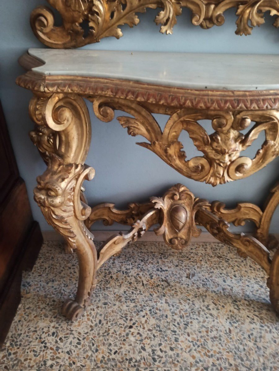 Consolle con specchiera legno dorato XIX secolo Toscana-photo-7