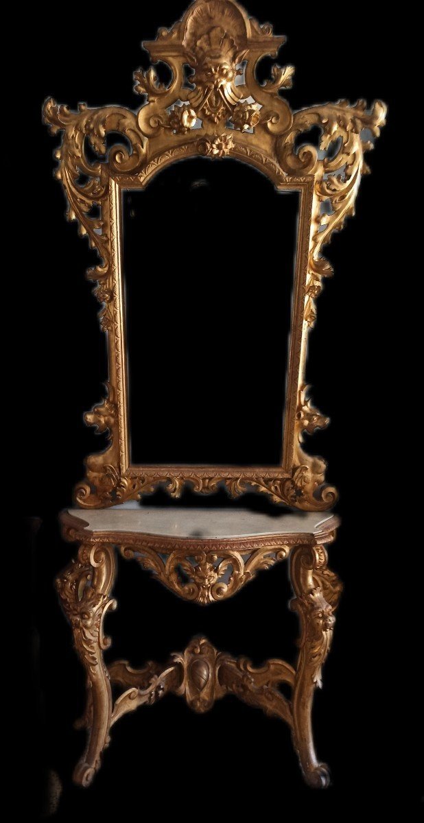 Consolle con specchiera legno dorato XIX secolo Toscana-photo-8