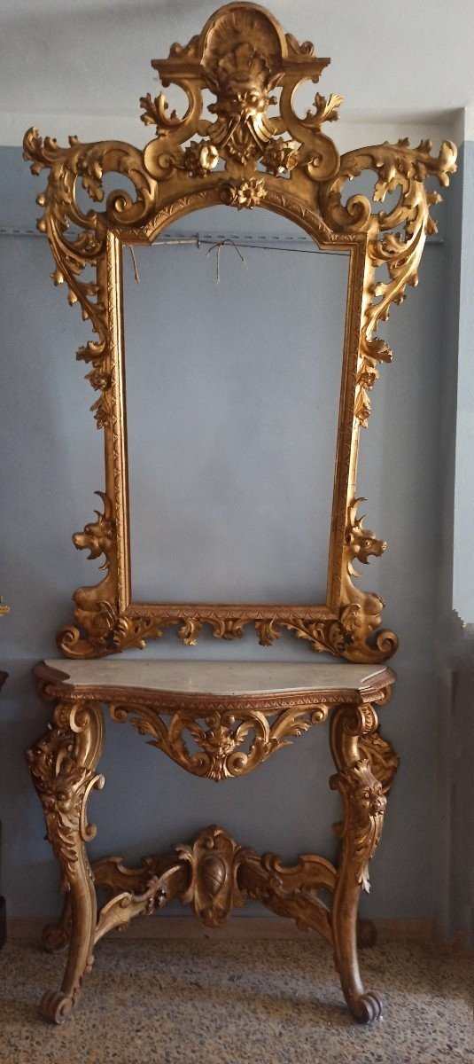 Consolle con specchiera legno dorato XIX secolo Toscana