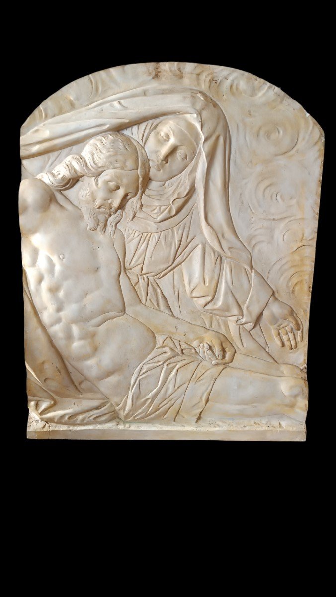 Grande formella targa in stucco bassorilievo Madonna con Cristo-photo-4