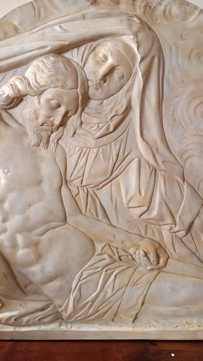 Grande formella targa in stucco bassorilievo Madonna con Cristo-photo-1