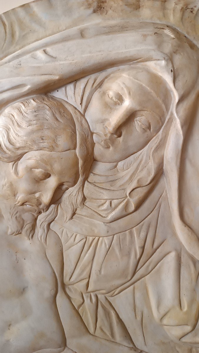 Grande formella targa in stucco bassorilievo Madonna con Cristo-photo-2