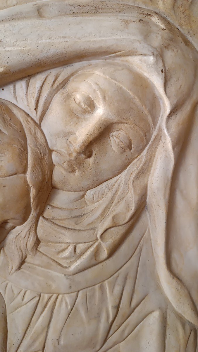 Grande formella targa in stucco bassorilievo Madonna con Cristo-photo-4