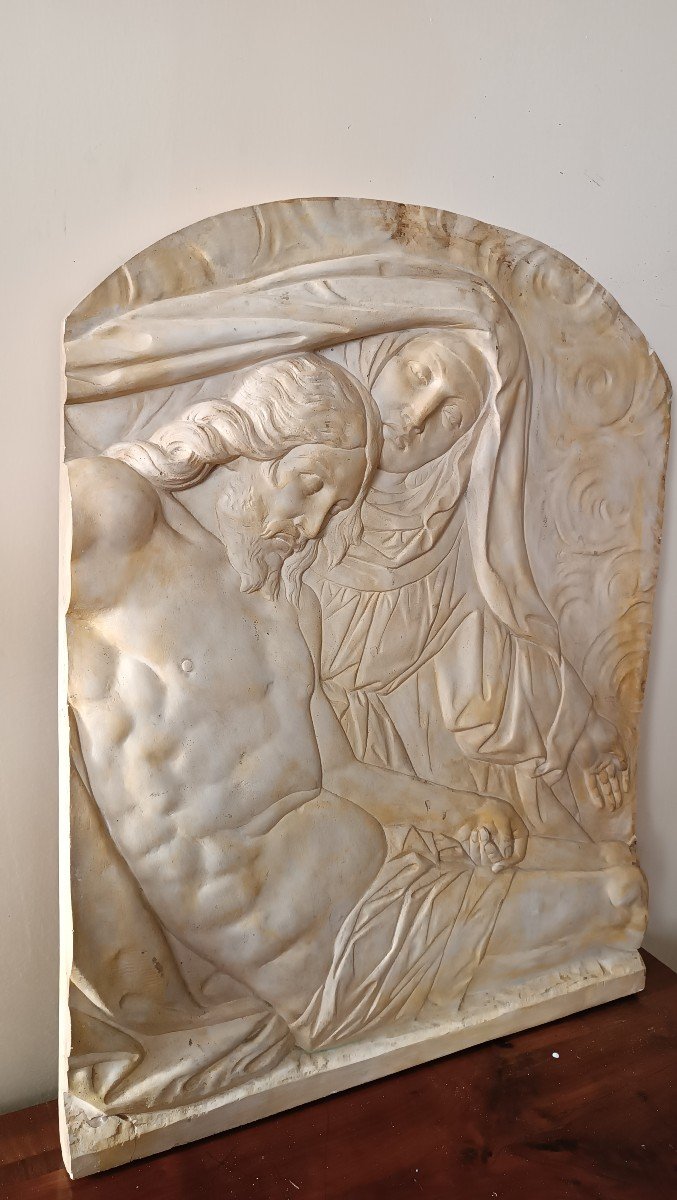 Grande formella targa in stucco bassorilievo Madonna con Cristo-photo-5