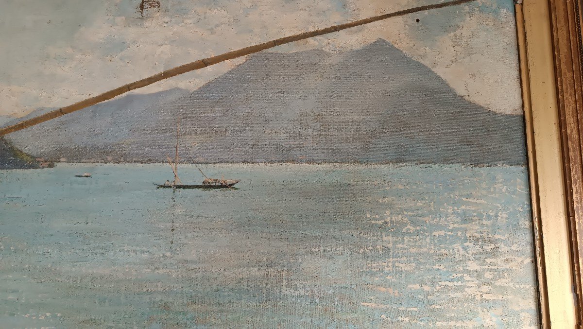Grande olio su tela -Pescatori -Alfonso Muzii (Castellamare 1856-Pescara 1946) 195x145 cm-photo-2