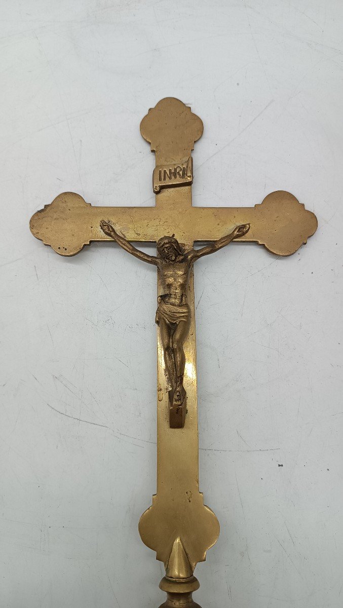 Antica croce candeliere bronzo con cristo-photo-2