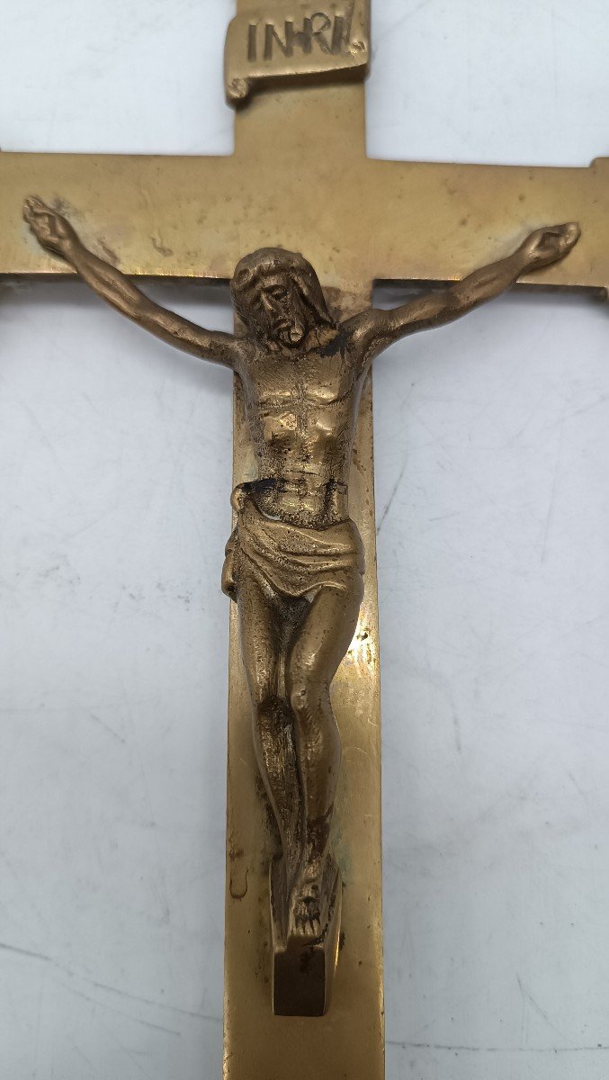 Antica croce candeliere bronzo con cristo-photo-3