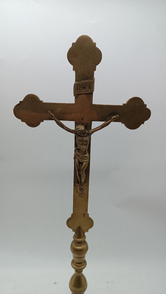 Antica croce candeliere bronzo con cristo-photo-4