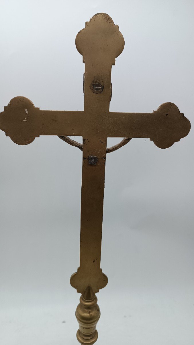 Antica croce candeliere bronzo con cristo-photo-5