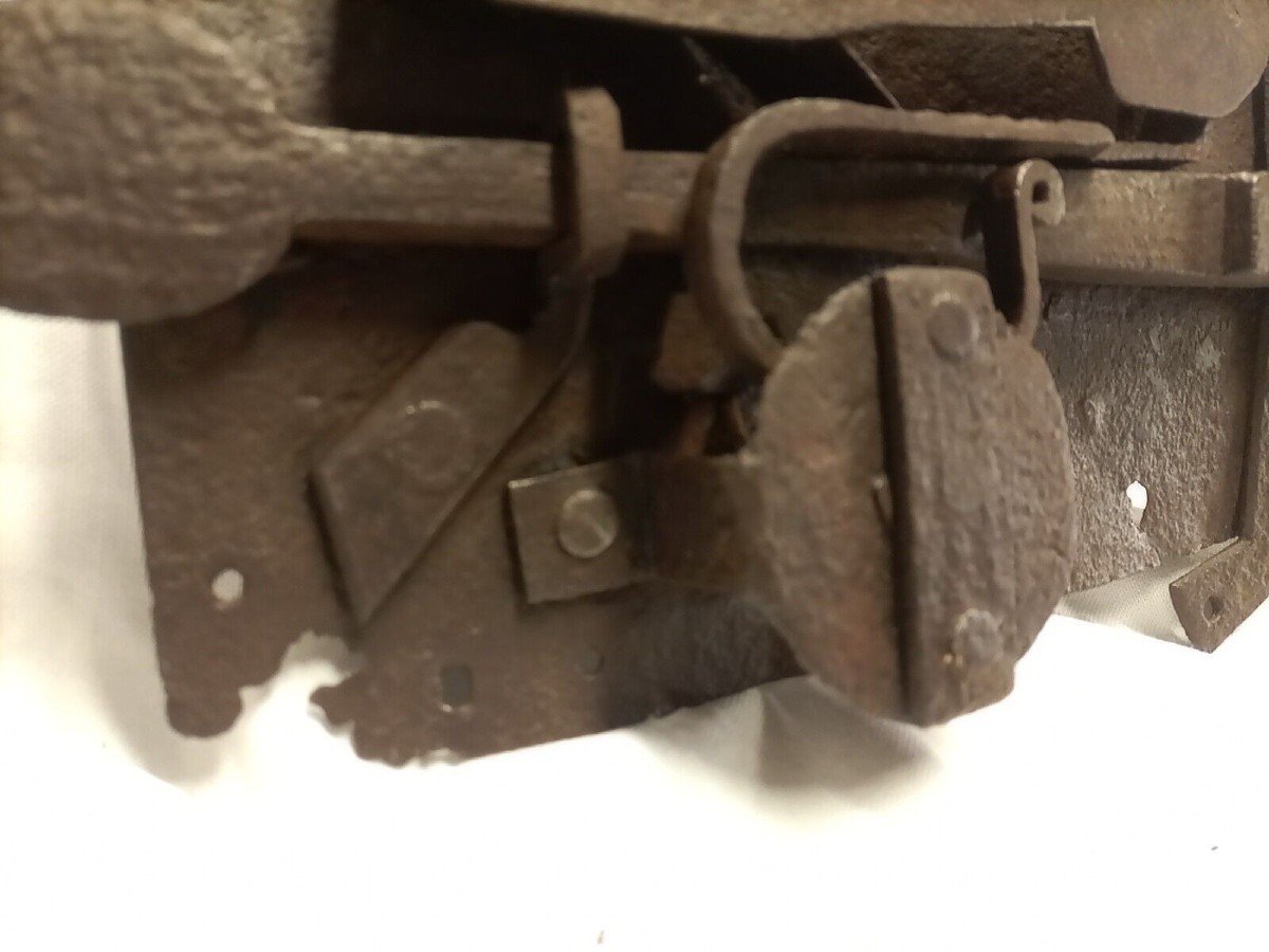 Grande serratura Antica XVII SECOLO chiave rara Meccanismo anti Grimaldello-photo-3