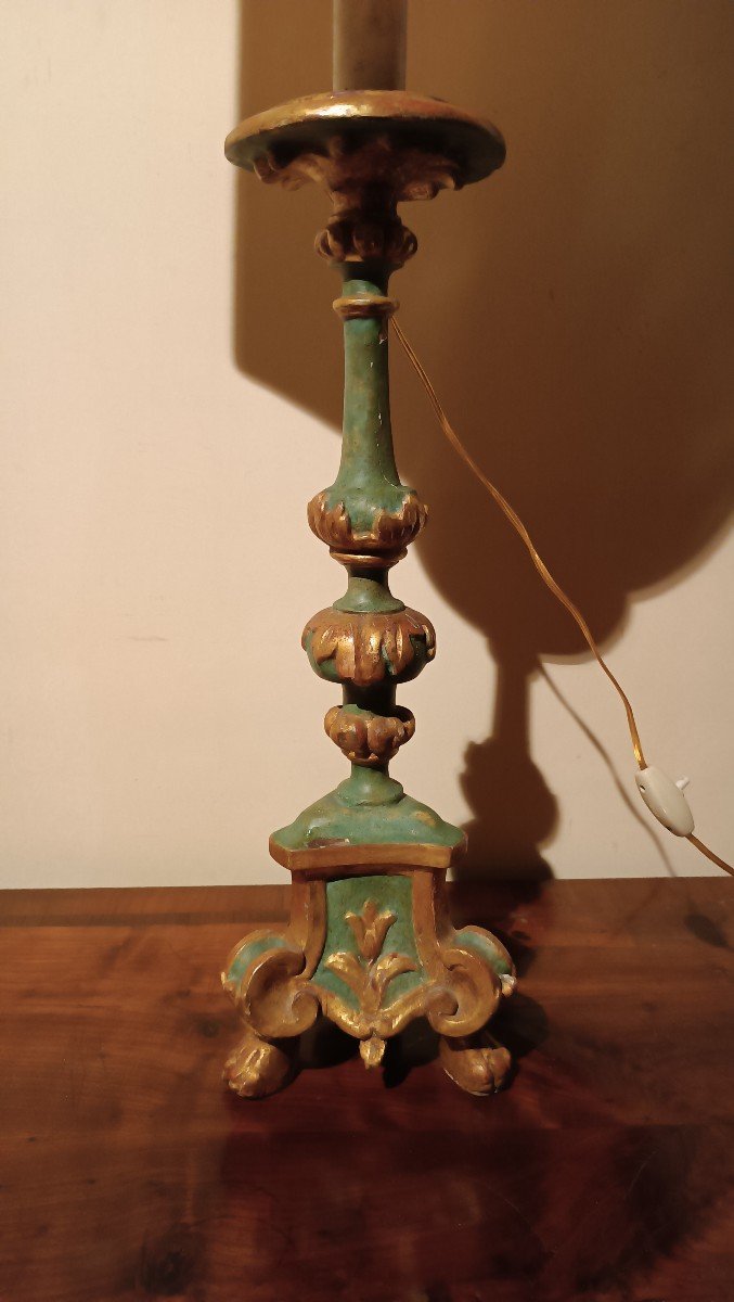 Antico candeliere in legno Barocco-photo-3