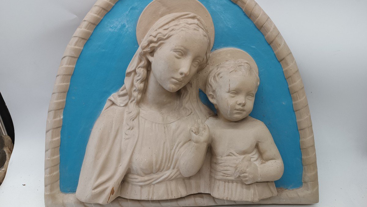 Madonna con bambino terracotta robbiana fine XIX secolo-photo-3