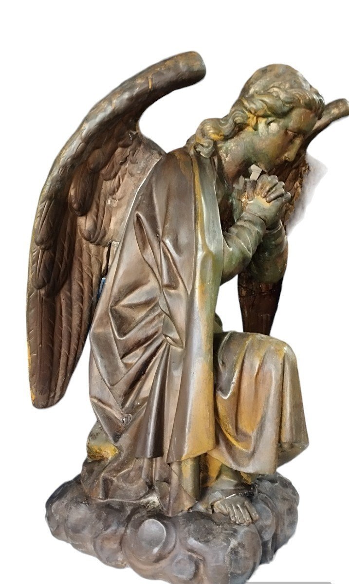 Coppia grandi angeli  XIX secolo stucco e rame h.100 cm-photo-3