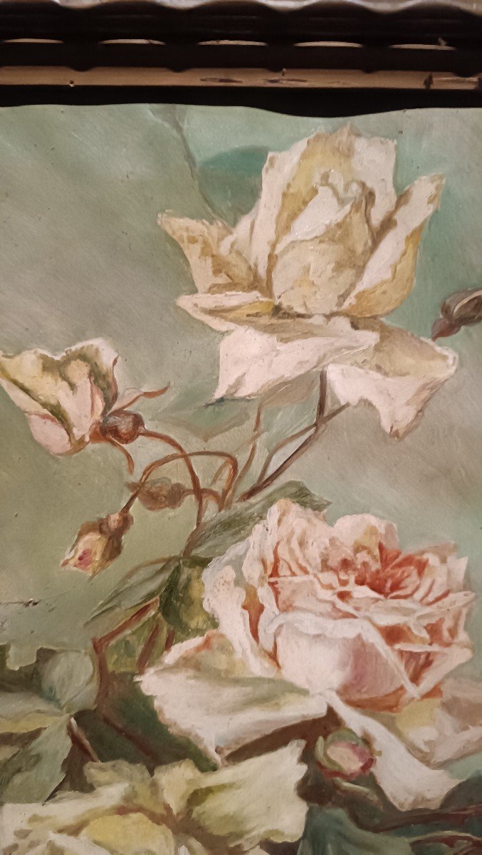 Dipinto olio su carta raffigurante rose-firmato A.Sambuchi-photo-4