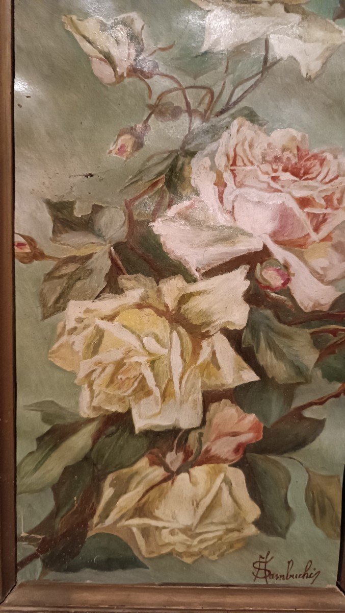 Dipinto olio su carta raffigurante rose-firmato A.Sambuchi-photo-1
