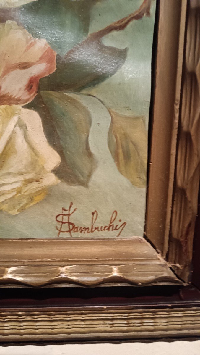 Dipinto olio su carta raffigurante rose-firmato A.Sambuchi-photo-3