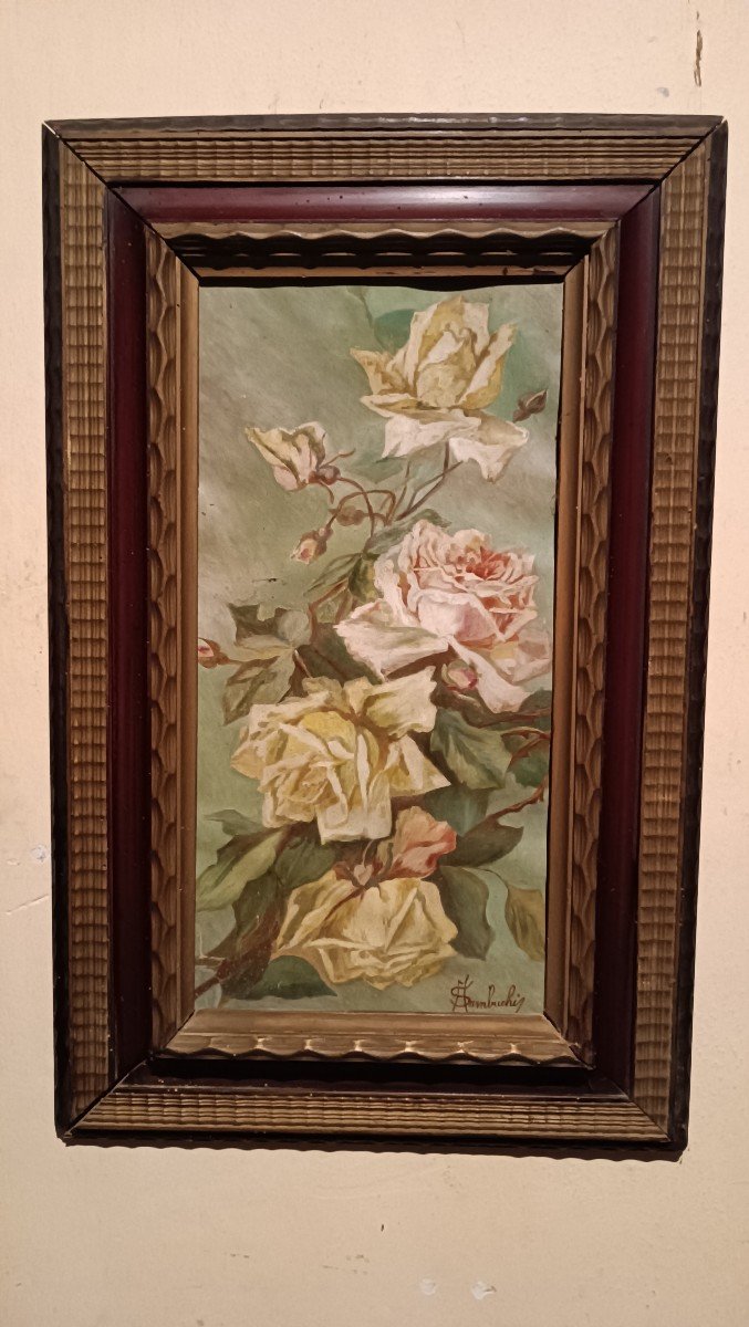 Dipinto olio su carta raffigurante rose-firmato A.Sambuchi