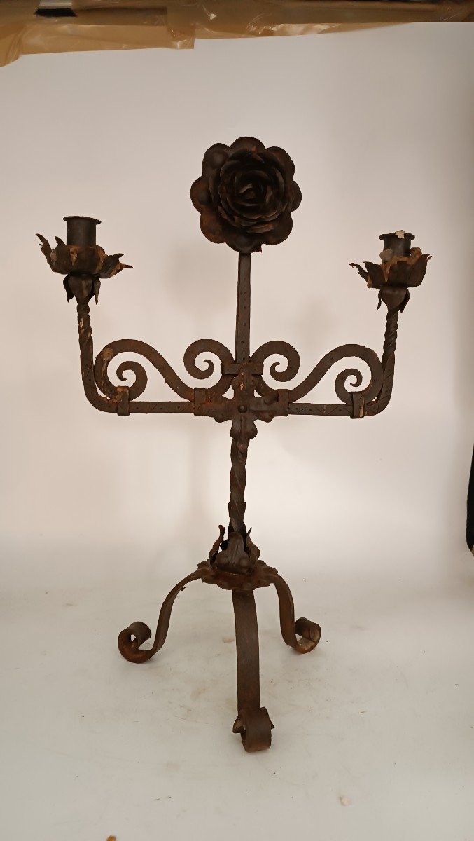 Antico candeliere in ferro battuto-photo-2