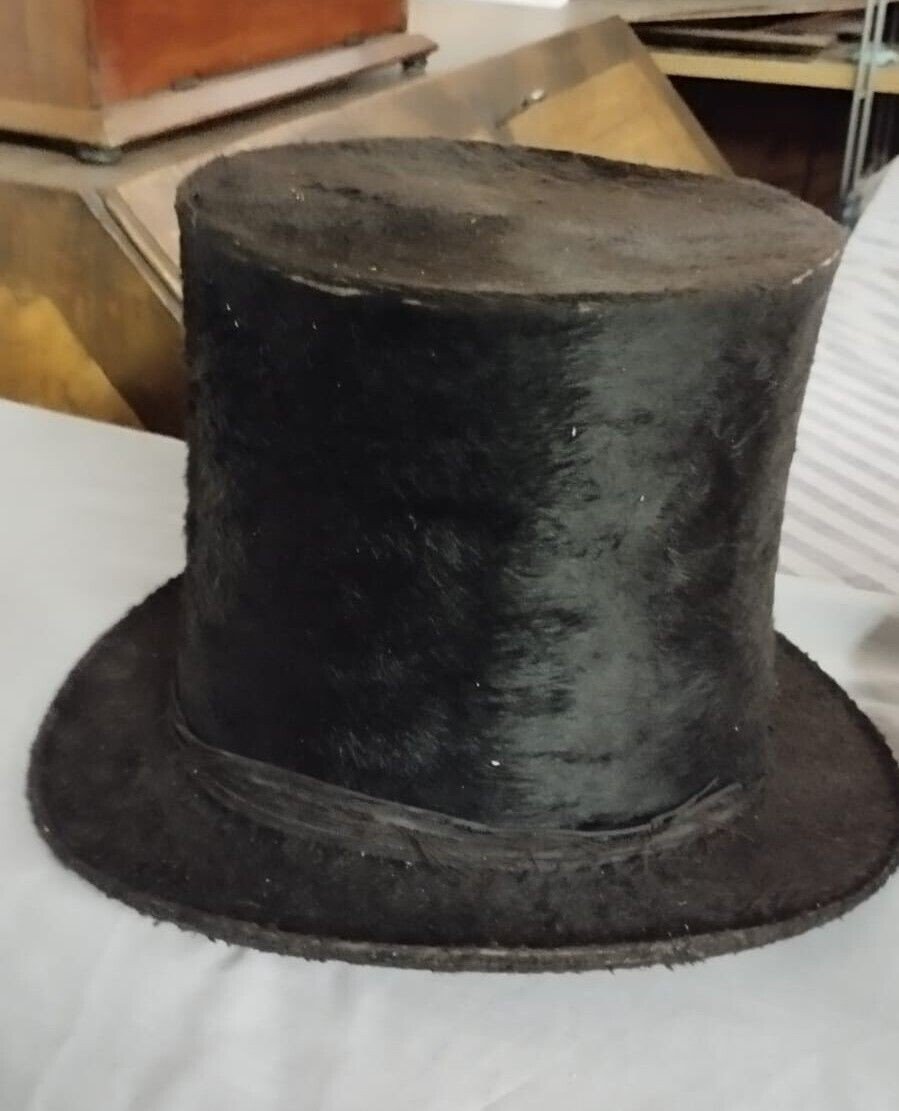 Cappello Cilindro Cavallino Con Custodia Cartone Antico XIX secolo-photo-2