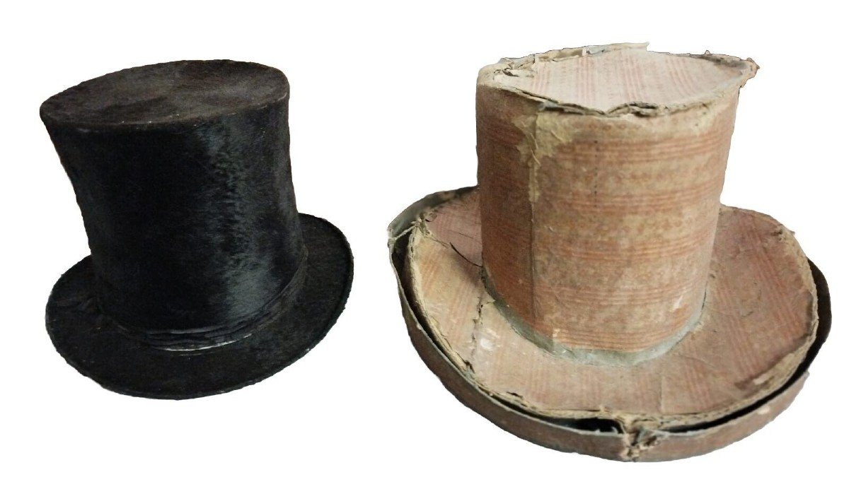 Cappello Cilindro Cavallino Con Custodia Cartone Antico XIX secolo