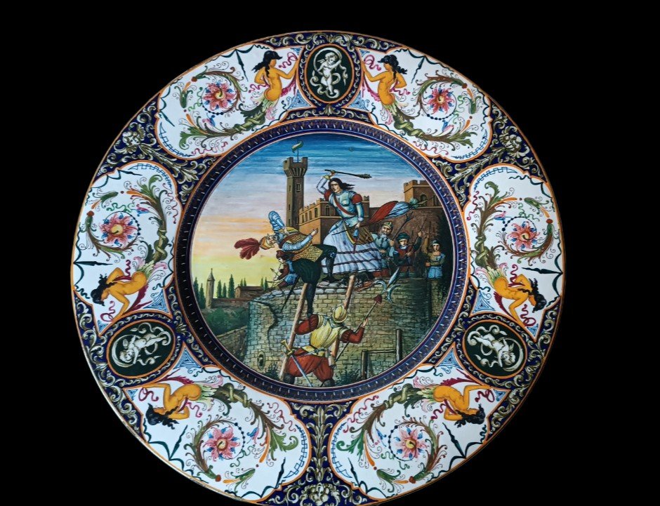 Grandissimo piatto da parata maiolica anni 20 Faenza Giuseppe Fiumi - 57 cm-photo-2
