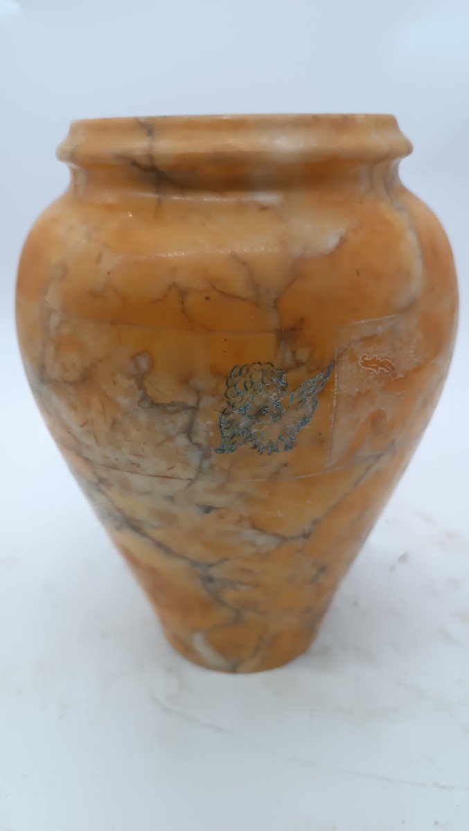 Vaso alabastro antico graffito Volterra XIX secolo