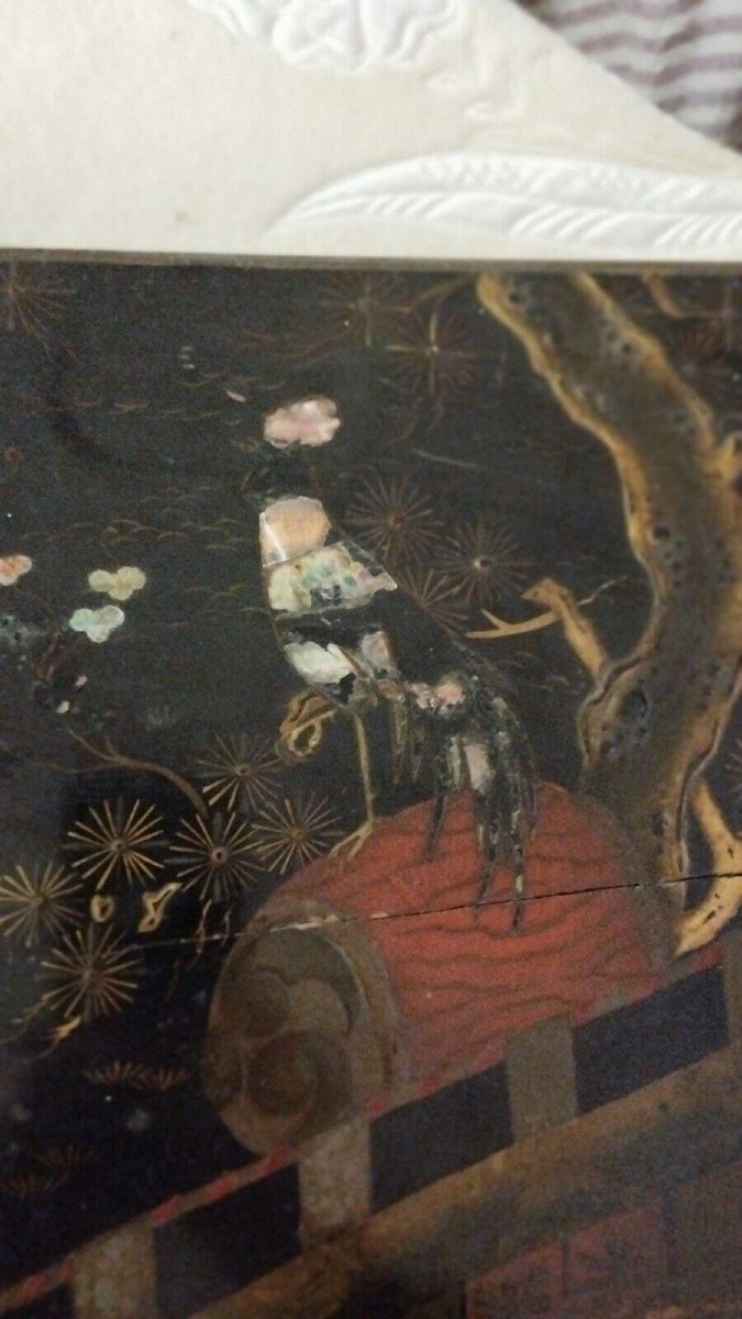 Scatola Napoleone III Legno Dipinto Cineseria E Intarsi In Madre Perla-photo-6